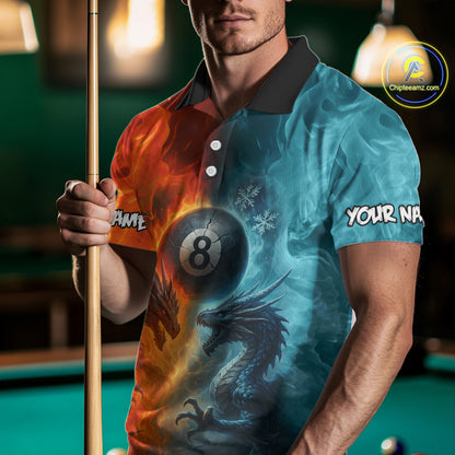 Personalized Dragon Water Fire 3D Billiard Shirt For Men Custom 8 Ball Pool Billiard Team Jerseys TDM4154