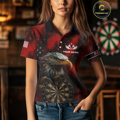 Black And Red American Flag Claw Eagle Darts Shirt For Women Custom Team Patriotic Darts Jerseys TDM4318