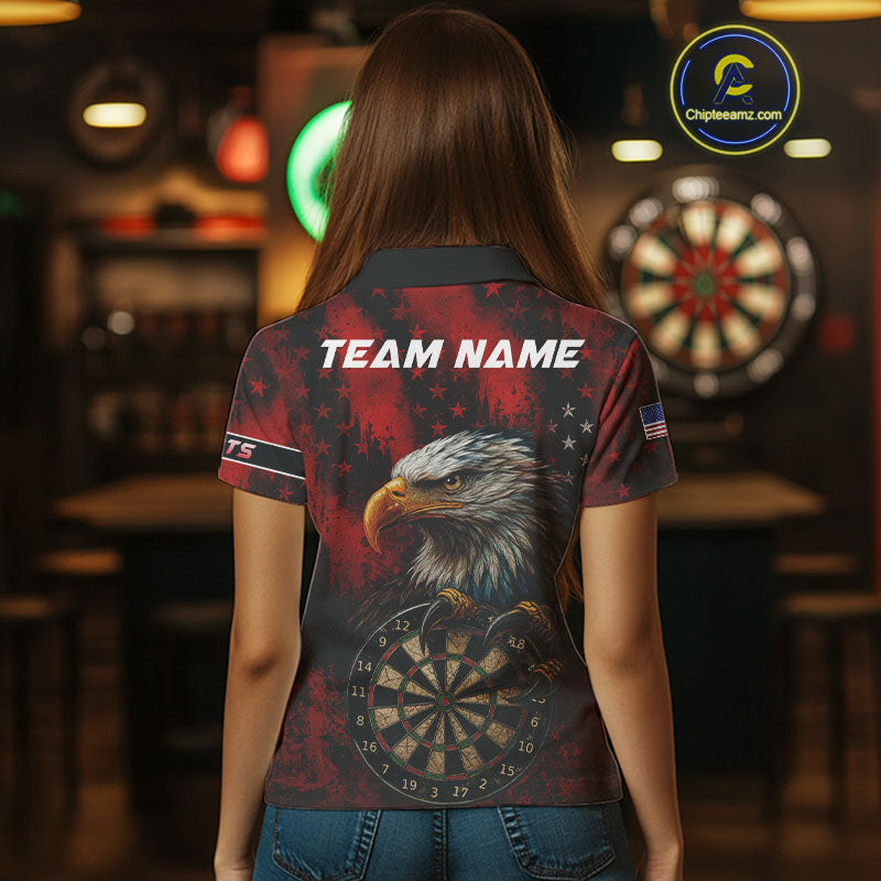 Black And Red American Flag Claw Eagle Darts Shirt For Women Custom Team Patriotic Darts Jerseys TDM4318