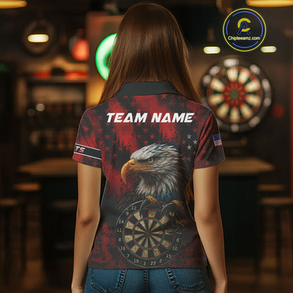 Black And Red American Flag Claw Eagle Darts Shirt For Women Custom Team Patriotic Darts Jerseys TDM4318