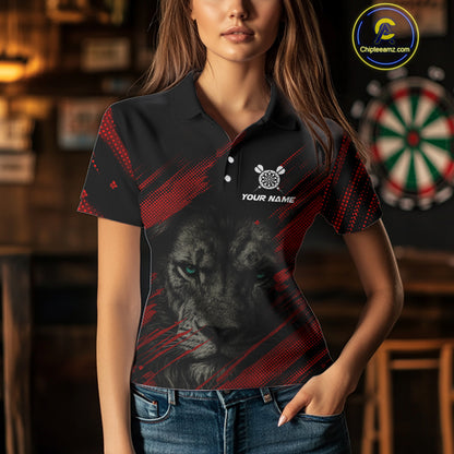Personalized Red & Black Lion Dart Shirt For Women Custom Light Dartboard Team Jersey Polo & 1/4 Zip TDM4334
