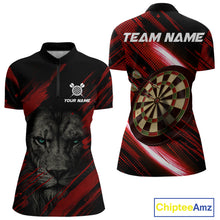 Load image into Gallery viewer, Personalized Red &amp; Black Lion Dart Shirt For Women Custom Light Dartboard Team Jersey Polo &amp; 1/4 Zip TDM4334