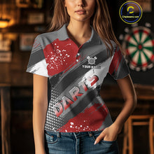 Load image into Gallery viewer, Personalized Red And Grey Grunge Darts Shirt For Women Custom Darts Jerseys Team Polo &amp; Quarter Zip TDM4337