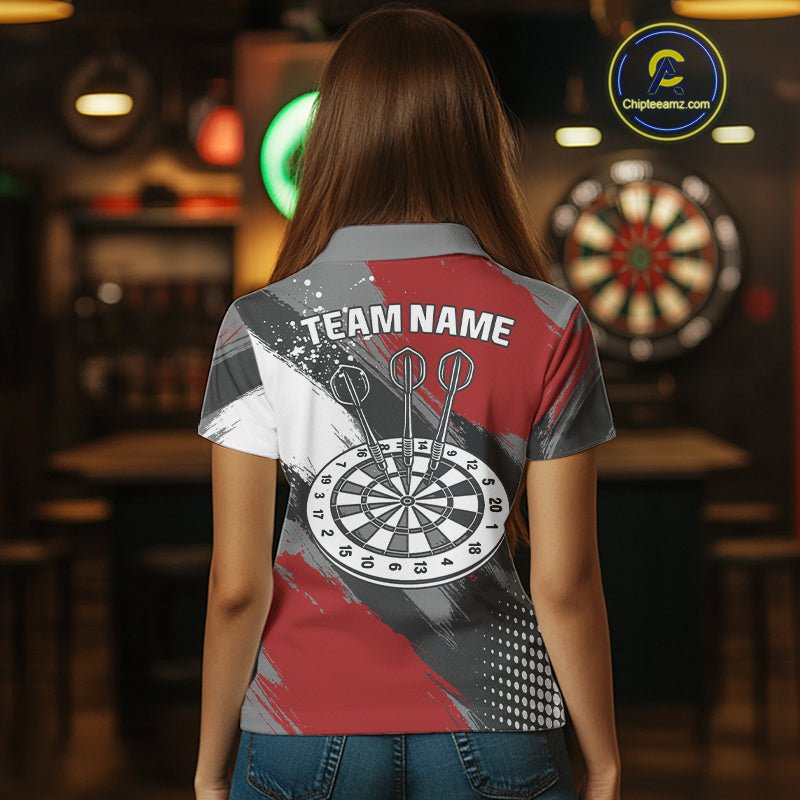 Personalized Red And Grey Grunge Darts Shirt For Women Custom Darts Jerseys Team Polo & Quarter Zip TDM4337