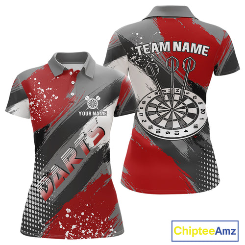 Personalized Red And Grey Grunge Darts Shirt For Women Custom Darts Jerseys Team Polo & Quarter Zip TDM4337