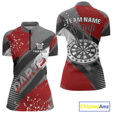 Load image into Gallery viewer, Personalized Red And Grey Grunge Darts Shirt For Women Custom Darts Jerseys Team Polo &amp; Quarter Zip TDM4337