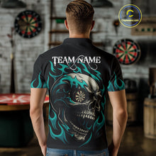 Load image into Gallery viewer, Personalized Turquoise Flaming Skull Darts Shirt For Men Custom Darts Jersey Team Polo &amp; 1/4 Zip TDM4763
