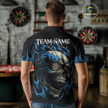 Load image into Gallery viewer, Personalized Blue Flaming Skull Darts Shirt For Men Custom Darts Jersey Team Polo &amp; 1/4 Zip TDM4765