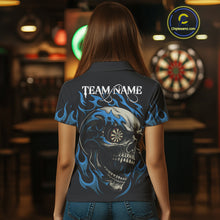 Load image into Gallery viewer, Personalized Blue Flaming Skull Darts Shirt For Women Custom Darts Jersey Team Polo &amp; 1/4 Zip TDM4765