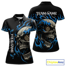 Load image into Gallery viewer, Personalized Blue Flaming Skull Darts Shirt For Women Custom Darts Jersey Team Polo &amp; 1/4 Zip TDM4765