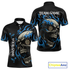 Load image into Gallery viewer, Personalized Blue Flaming Skull Darts Shirt For Men Custom Darts Jersey Team Polo &amp; 1/4 Zip TDM4765