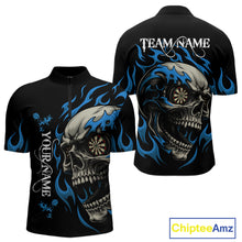 Load image into Gallery viewer, Personalized Blue Flaming Skull Darts Shirt For Men Custom Darts Jersey Team Polo &amp; 1/4 Zip TDM4765