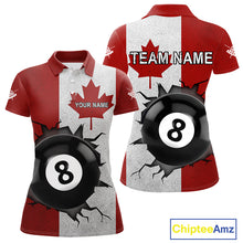 Load image into Gallery viewer, Personalized Grunge Canada Flag Billiard Shirt For Women Custom Funny 8 Ball Pool Team Jersey TDM4175