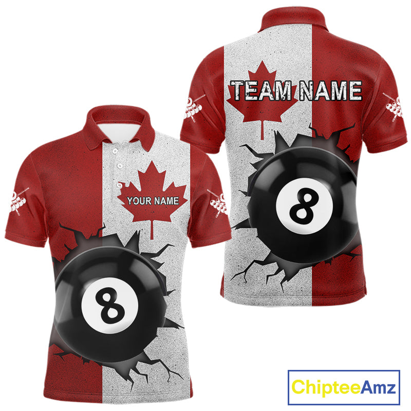 Personalized Grunge Canada Flag Billiard Shirt For Men Custom Funny 8 Ball Pool Team Jersey TDM4175