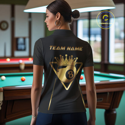 Personalized 8 Ball Crown 3D Billiard Shirt For Women Custom Pool Team Jersey Polo & Quarter Zip TDM4176
