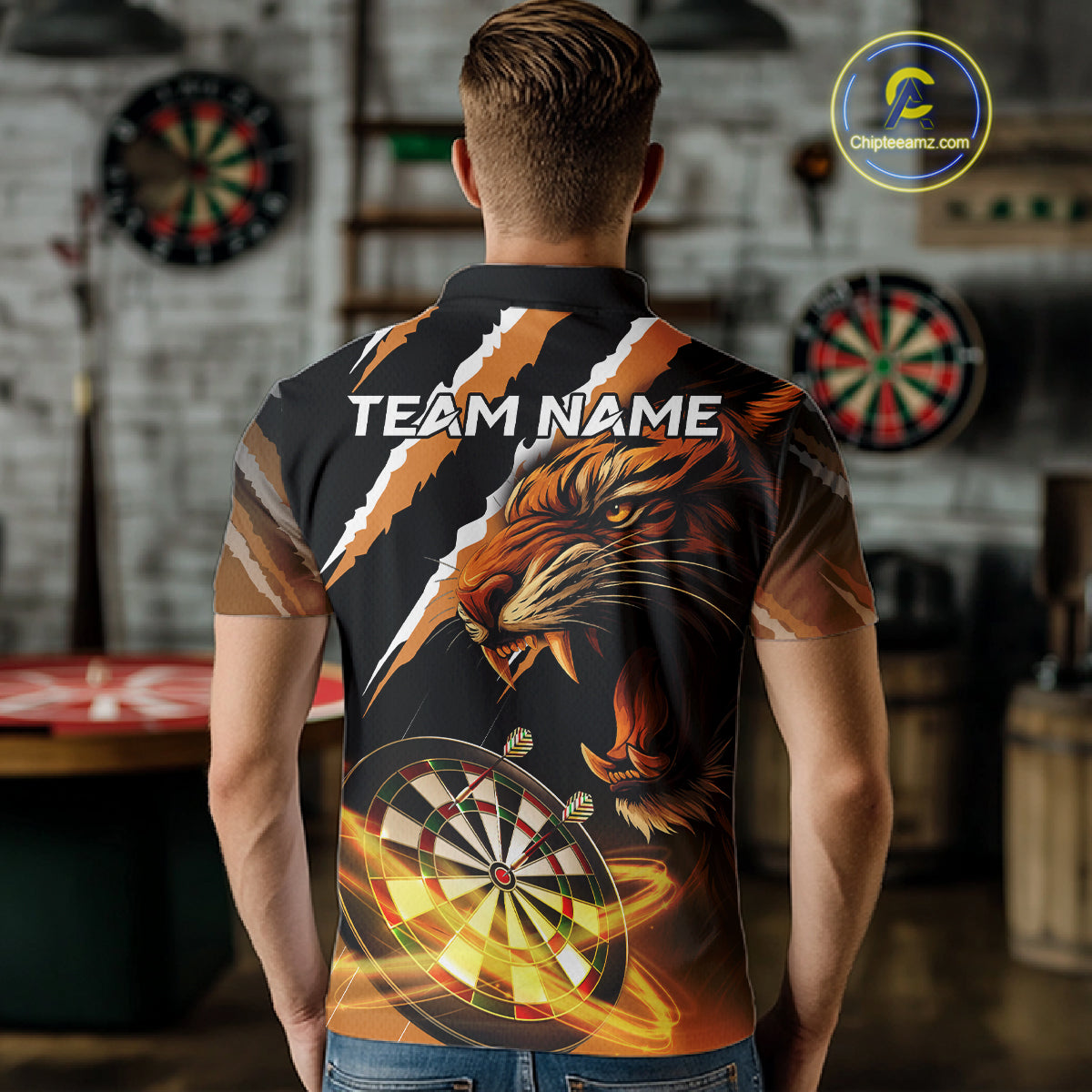 Custom Black And Orange Tiger Darts Shirt For Men Custom Darts Jersey Team Polo & Quarter Zip TDM4568