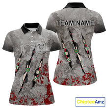 Load image into Gallery viewer, Custom Red Grey Grunge Dart Shirts With Pocket Option For Women, Darts Jersey TDM4179