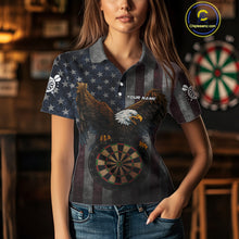 Load image into Gallery viewer, Personalized Grunge American Flag Patriotic Dart Shirts For Women Custom Eagle Darts Team Jersey TDM4191