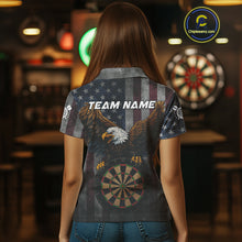 Load image into Gallery viewer, Personalized Grunge American Flag Patriotic Dart Shirts For Women Custom Eagle Darts Team Jersey TDM4191