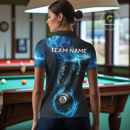 Custom Panther Billiard Polo & 1/4 Zip For Men, Blue Flame 8 Ball Lightning Pool Team Jersey TDM4580