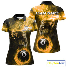 Load image into Gallery viewer, Custom Panther Billiard Polo &amp; 1/4 Zip For Women, Yellow Flame 8 Ball Lightning Pool Team Jersey TDM4581