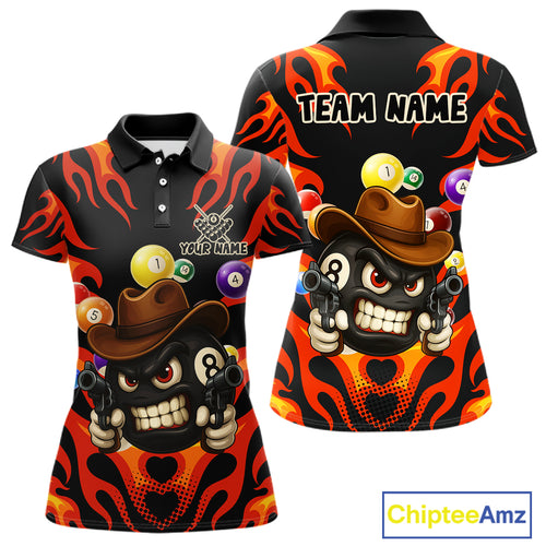 Personalized Red Funny Flame 8 Ball Billiard Shirt For Women Custom Pool Team Jersey Polo & 1/4 Zip TDM4782