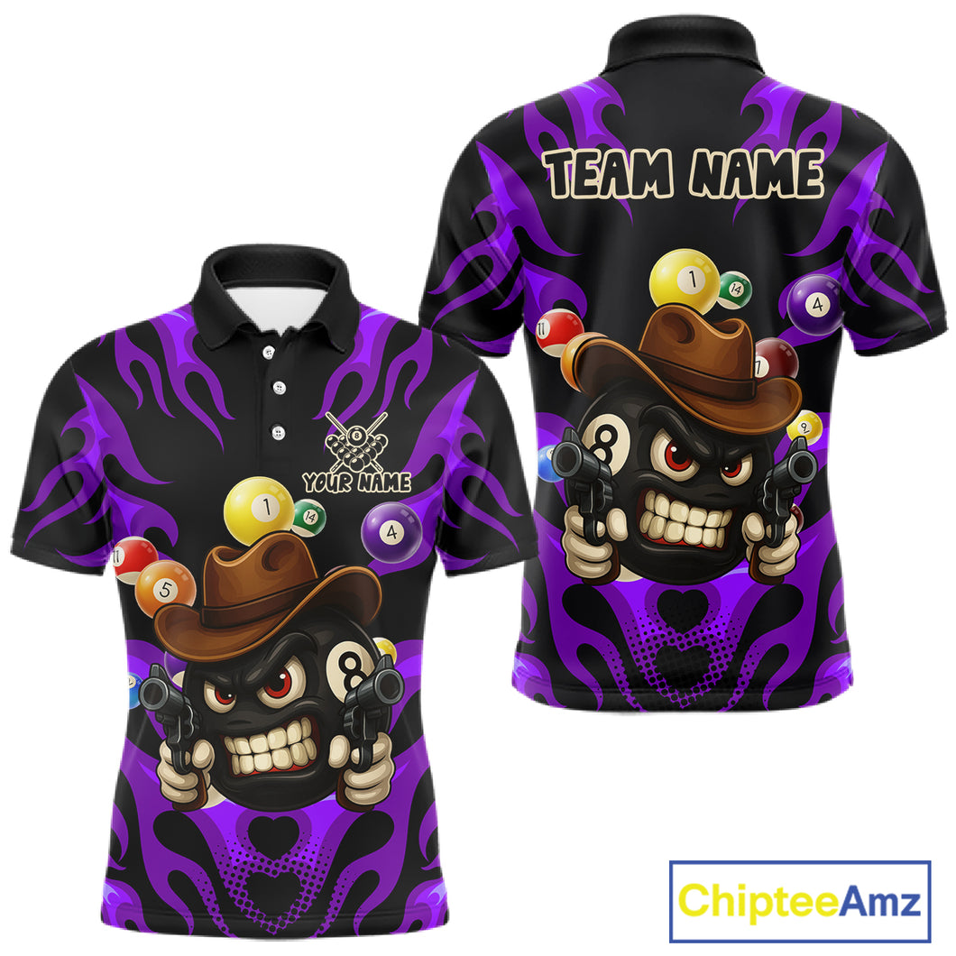 Personalized Purple Funny Flame 8 Ball Billiard Shirt For Men, Pool Team Jersey Polo & 1/4 Zip TDM4784