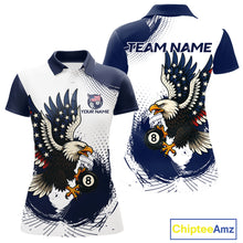 Load image into Gallery viewer, Personalized Grunge Paint Eagle US Flag 8 Ball Billiard Shirt For Women, White Navy Pool Team Jersey TDM4785