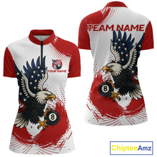 Load image into Gallery viewer, Personalized Grunge Paint Eagle US Flag 8 Ball Billiard Shirt For Women, White Red Pool Team Jersey TDM4786