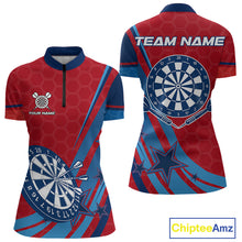 Load image into Gallery viewer, Red And Blue Stars Darts Shirt For Women Custom Dartboard Jerseys Team Polo &amp; 1/4 Zip, Darts Outfit TDM4357