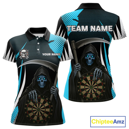 Personalized Blue Grim Reaper Dart Shirt For Women Custom Skull Dart Jerseys Team Polo & 1/4 Zip TDM4210