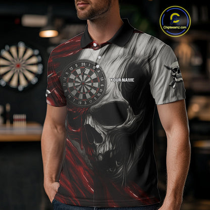 Personalized Gothic Skull Darts Shirt For Men Custom Darts Jersey Team Uniform Polo & 1/4 Zip|Red TDM4379