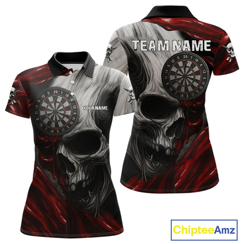 Personalized Gothic Skull Darts Shirt For Women Custom Darts Jersey Team Uniform Polo & 1/4 Zip|Red TDM4379