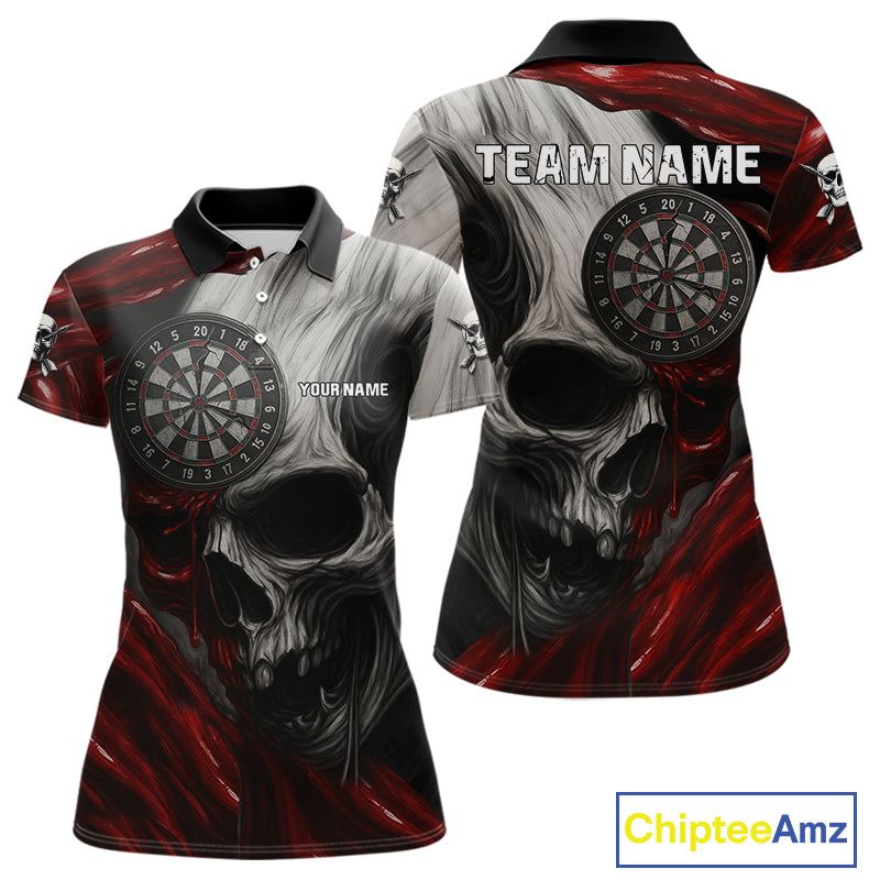 Personalized Gothic Skull Darts Shirt For Women Custom Darts Jersey Team Uniform Polo & 1/4 Zip|Red TDM4379