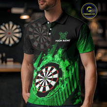 Load image into Gallery viewer, Green Dartboard Fire Flame Darts Shirt For Men Custom Darts Jersey, Dart Team Shirt Polo &amp; 1/4 Zip TDM4799