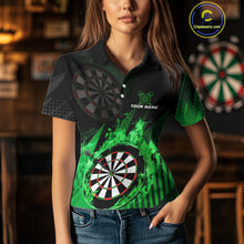 Load image into Gallery viewer, Green Dartboard Fire Flame Darts Shirt For Women Custom Darts Jersey, Dart Team Shirt Polo &amp; 1/4 Zip TDM4799