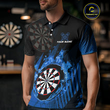 Load image into Gallery viewer, Blue Dartboard Fire Flame Darts Shirt For Men Custom Darts Jersey, Dart Team Shirt Polo &amp; 1/4 Zip TDM4800