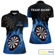 Load image into Gallery viewer, Blue Dartboard Fire Flame Darts Shirt For Women Custom Darts Jersey, Dart Team Shirt Polo &amp; 1/4 Zip TDM4800