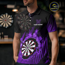 Load image into Gallery viewer, Purple Dartboard Fire Flame Darts Shirt For Men Custom Dart Jersey, Dart Team Shirt Polo &amp; 1/4 Zip TDM4801
