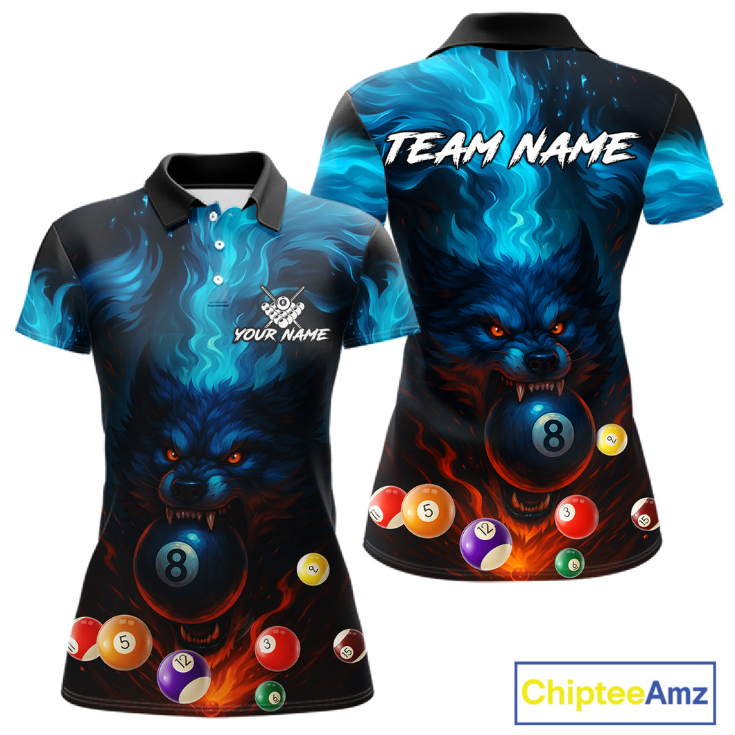 Personalized Flame Wolf 8 Ball Billiard Shirt For Women Custom Billiard Balls Pool Team Jersey TDM4805