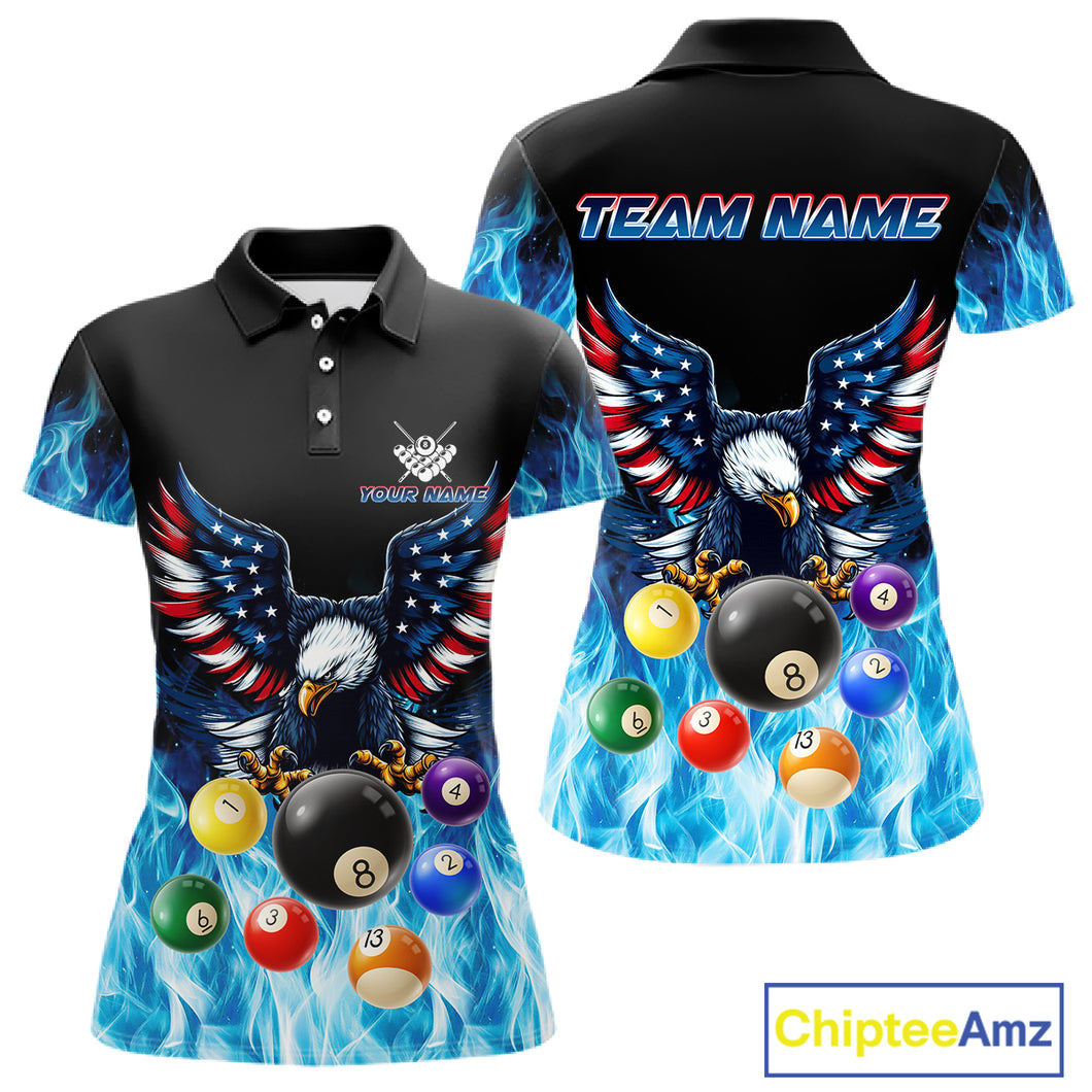 Personalized American Flag Eagle Billiard Ball Pool Shirt For Women Custom Billiard Team Jersey|Blue TDM4806