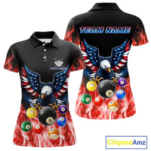 Load image into Gallery viewer, Personalized American Flag Eagle Billiard Ball Pool Shirt For Women Custom Billiard Team Jersey|Red TDM4807