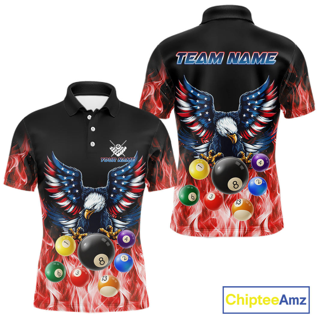 Personalized American Flag Eagle Billiard Ball Pool Shirt For Men Custom Billiard Team Jersey|Red TDM4807