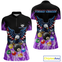 Load image into Gallery viewer, Personalized American Flag Eagle Billiard Ball Pool Shirt For Women Custom Billiard Jersey|Purple TDM4808