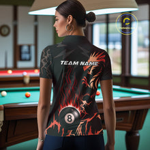 Load image into Gallery viewer, Black And Red Flaming 8 Ball Pool Shirt For Women Custom Dragon Billiards Team Jersey Polo &amp; 1/4 Zip TDM4812