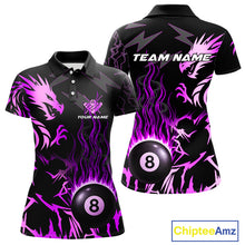 Load image into Gallery viewer, Black And Purple Flaming 8 Ball Pool Shirt For Women Custom Dragon Billiard Jersey Polo &amp; 1/4 Zip TDM4813