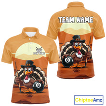 Load image into Gallery viewer, Funny Turkey 8 Ball Pool Billiard Shirt For Men Custom Thanksgiving Shirt For Pool Player TDM4817