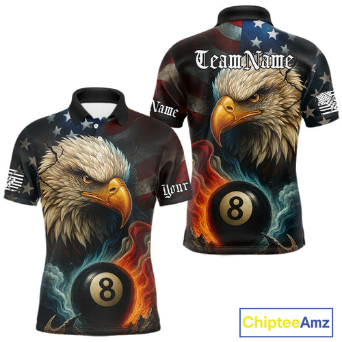 Personalized Eagle Flame 8 Ball Billiard Shirt For Men Custom Patriotic US Flag Pool Team Jersey TDM4819