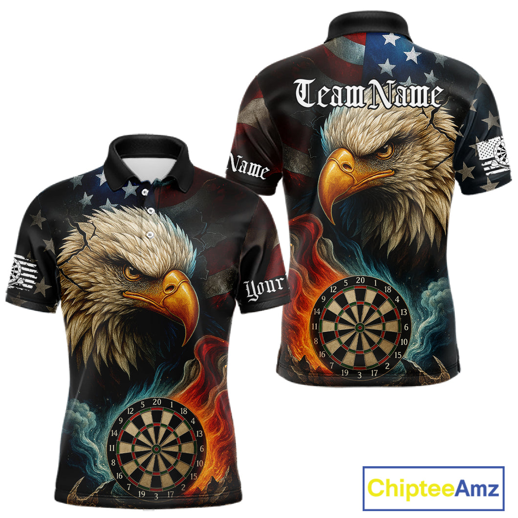 Personalized Eagle Flame Darts Shirt For Men Custom Patriotic American Flag Team Darts Jersey TDM4820