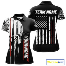 Load image into Gallery viewer, Personalized 8 Ball Skull Billiard Shirt For Women, American Flag Pool Team Jerseys Polo &amp; 1/4 Zip TDM4629